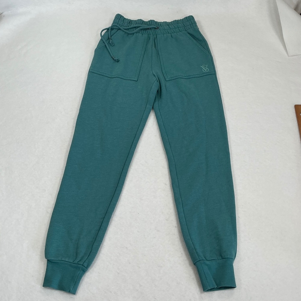 Victorias Secret On Point Fleece Joggers Teal Green XS Sweatpants Drawstring